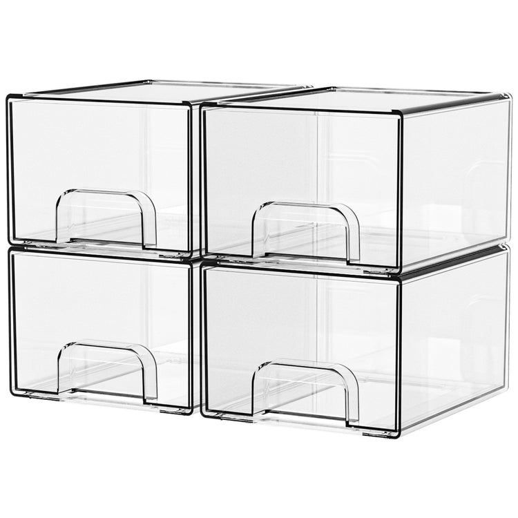 1 2 4 Pack Clear Stackable Storage Drawers, 11.2cm, 4.4in Tall Acrylic Bathroom Makeup Organizer,Plastic Storage Bins For Vanity, Undersink, Kitchen Cabinets, Pantry, Home Organization