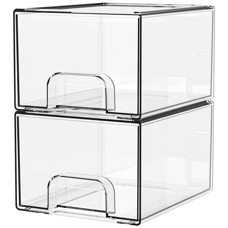 1 2 4 Pack Clear Stackable Storage Drawers, 11.2cm, 4.4in Tall Acrylic Bathroom Makeup Organizer,Plastic Storage Bins For Vanity, Undersink, Kitchen Cabinets, Pantry, Home Organization